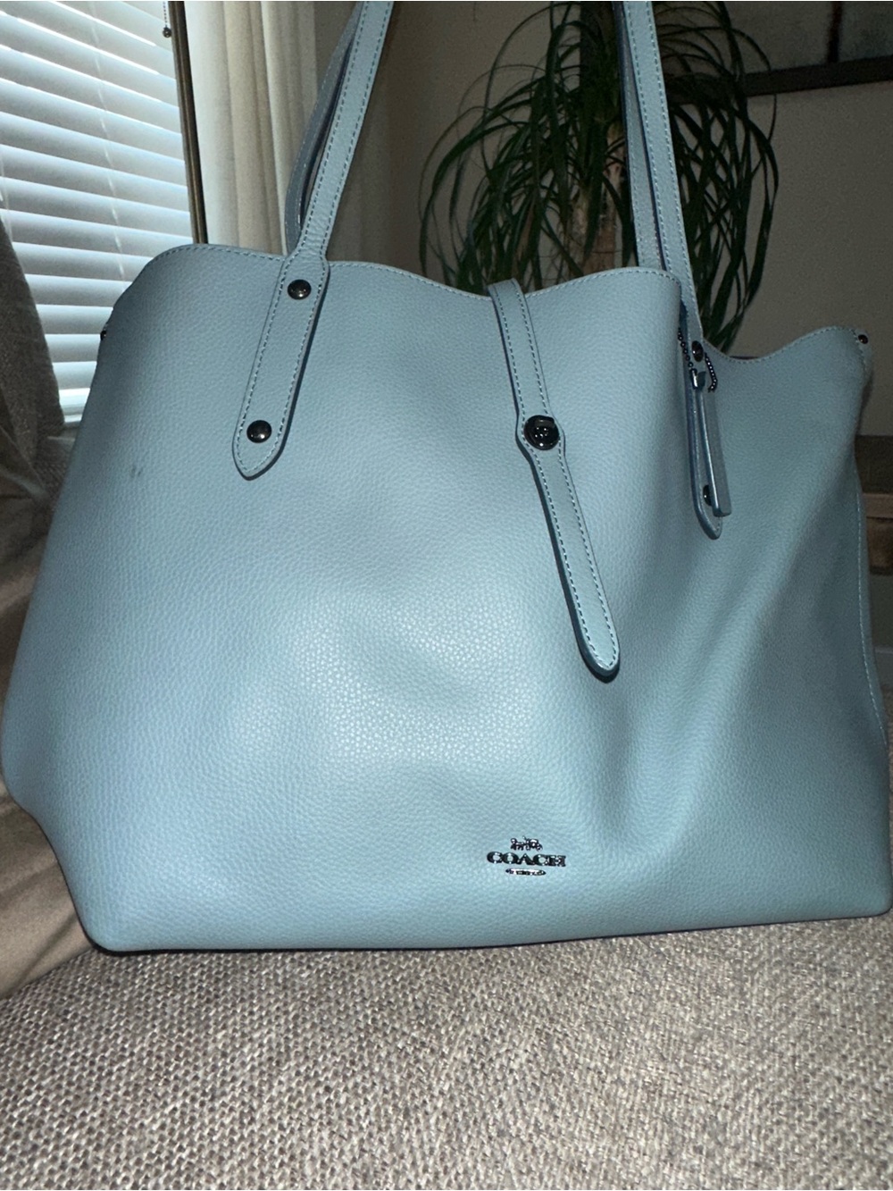 Coach Powder Blue Pebbled Leather Tote